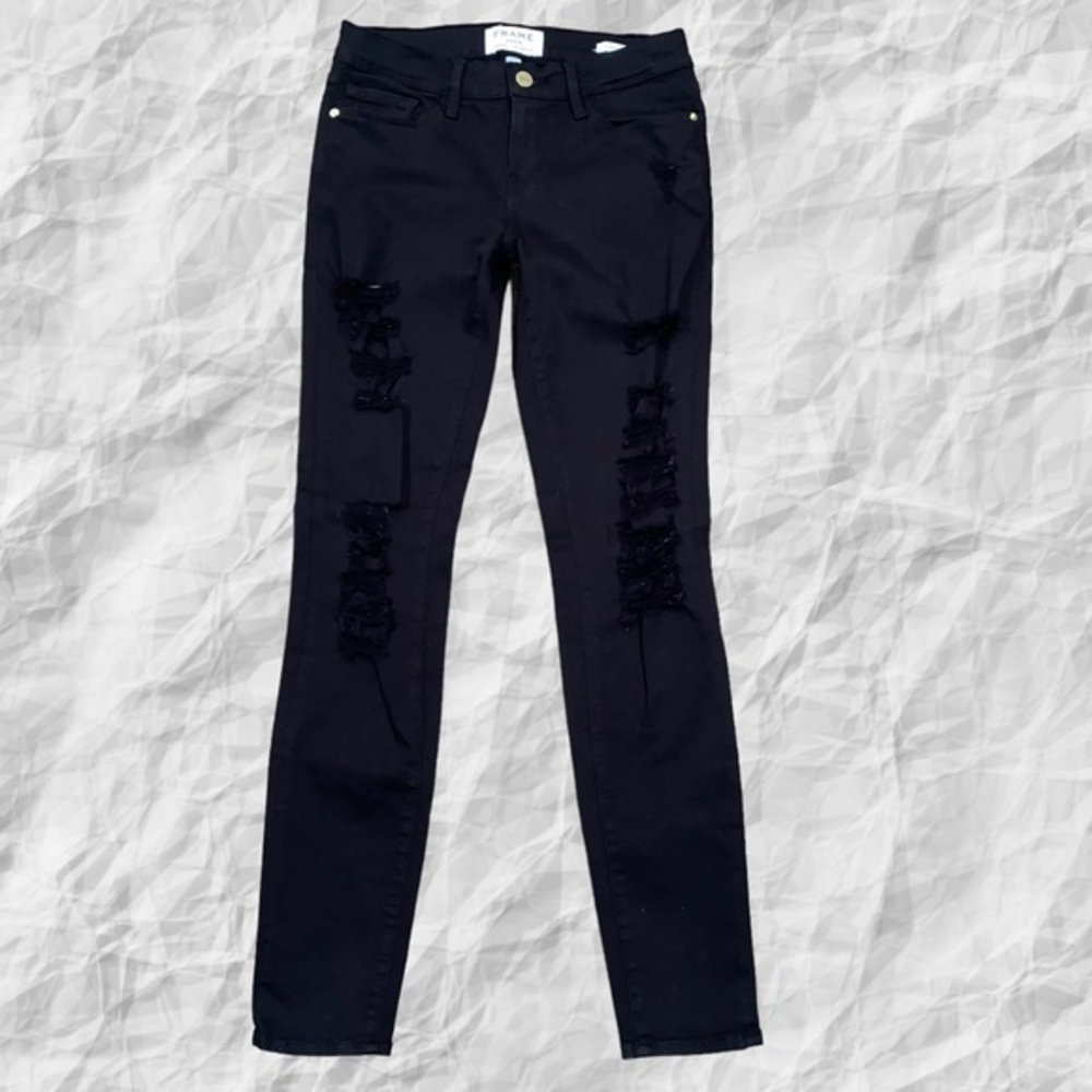 Frame Le Skinny De Jeanne Rip Slim Fit Jeans size‎ 26 Black